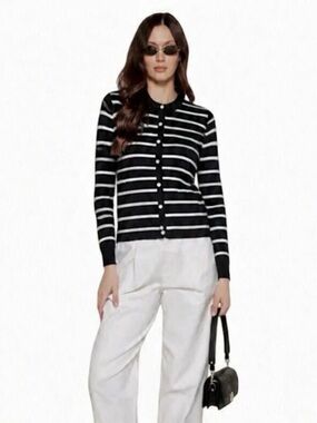 Lauren Ralph Lauren silk blend striped cardigan with silver buttons Size L